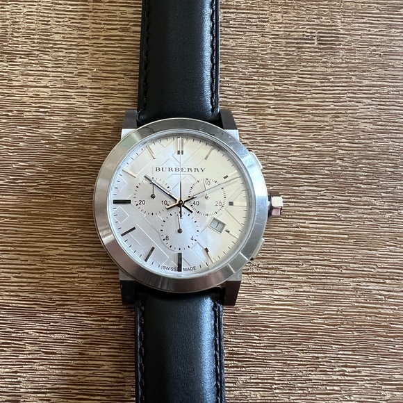 Silver Burberry Chronograph Analog Watch - with black Burberry 20mm band - Picture 2 of 6